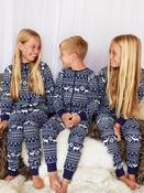 The Little Tailor Kids Reindeer Christmas Fairisle Pattern 100% Cotton All-In-One