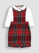 JoJo Maman Bébé Red Tartan Dungarees &amp; Top Set