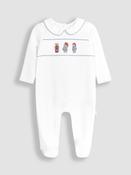 JoJo Maman Bébé White Paddington Smocked Sleepsuit