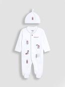JoJo Maman Bébé White Paddington Embroidered Sleepsuit &amp; Hat Set