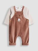 JoJo Maman Bébé Brown Bear Rib Velour Character Dungaree &amp; Body Set