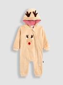 JoJo Maman Bébé Brown Christmas Reindeer Velour All-In-One