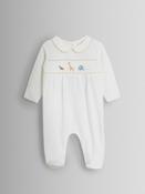 JoJo Maman Bébé Cream Safari Smocked Velour Footed All- In- One image