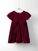 JoJo Maman Bébé Red Velvet Puff Sleeve Party Dress with Bow