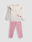 JoJo Maman Bébé Grey Unicorn Appliqué Frill Sweatshirt &amp; Leggings Set