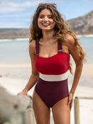 Pour Moi Red Palm Springs Colour Block Tummy Control Swimsuit