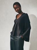 Nothing Ordinary Black Satin Metallic Long Sleeve Blouse image