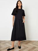 Threadbare Black 2-in-1 Sweat Dress with Poplin Skirt