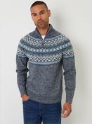 Threadbare Navy Fairisle Knitted Quarter Zip Jumper