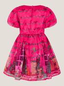 Monsoon Pink Christmas Scene Bow Puff Sleeve Dress