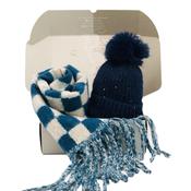 BEST OF IRISH GS25104 Checkerboard Scarf &amp; Sparkle Pom Pom Hat Giftset