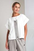 NAYA NAS26159 Vee Neck Top With Contrast Colour Zip Panels