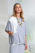 NAYA NAS26178 Mixed Panel Round Neck Top With Dip At Hem image