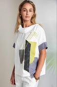 NAYA NAS26267 Placement Print Collar Top With Stripped Sections