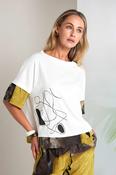 NAYA NAS26262 Placement Print Top With Contrast Print Cuff And Hemline