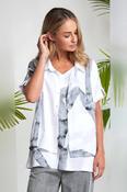 NAYA NAS26314 Marbled Ribbon Print Vee Neck Top