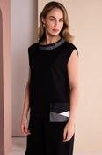 NAYA NAW26174 High Neck Top With Colour Contrast Metal Pocket And Neck Section image