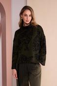 NAYA NAW26238 Flocked Placement Print High Neck Knit Top