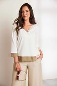 ORA ORS26140 Vee Neck Top With Cut Away Hem And Contrast Panels image