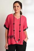 ORA ORS26159 Vee Neck Top With Placement Feather Print image