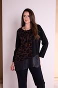 ORA ORW26130 Animal Knit Top With Contrast Side And Hempanel image