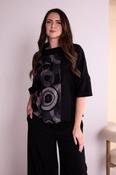 ORA ORW26139 Spiral Print High Neck Top With Contrast Side Panel And Cuff image