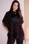 ORA ORW26148 Animal Knit Top With Contrast Front Leatherette Panel With Zip