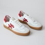 Another Trend Ivory and Burgundy Suede Leather Trainers