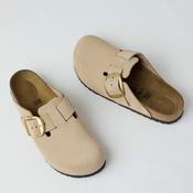 Birkenstock Sand Nubuck Leather Big Buckle Boston Clogs