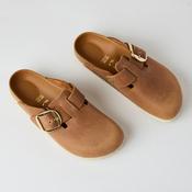 Birkenstock Cognac Oiled Leather Big Buckle Boston Clogs