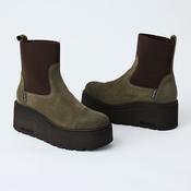 Marco Moreo Olive Green Suede Leather Flatform Ankle Boots image