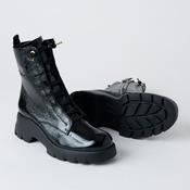 Paul Green Black Patent Leather Military Style Boots