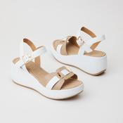 Repo White/Tan Leather Medium Wedge Sandals