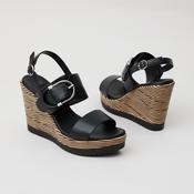 Repo Black Leather Wedge Sandals