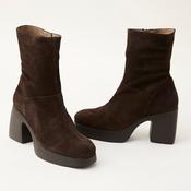 Wonders Brown Suede Leather Chunky Ankle Boots image