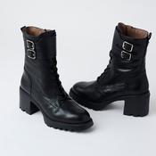 Wonders Black Leather Biker Style Boots