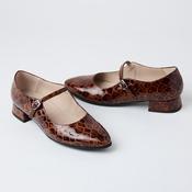 Wonders Brown Patent Croc Leather Mary Jane Shoes