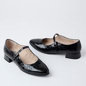 Wonders Black Patent Croc Leather Mary Jane Shoes