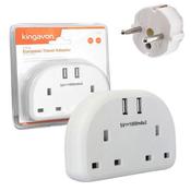 Kingavon 2 Way European Travel Adapter with 2 USB Ports