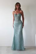 Elyse Glitter Strapless Gown | Sage