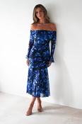 Bryanna Long Sleeve Mesh Maxi Dress | Blue Floral