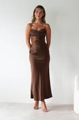 Everleigh Soft Satin Midaxi Dress | Brown
