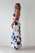 Pagoda Floral Satin Maxi Dress | Cream/Navy