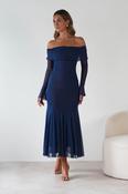 Presley Mesh Long Sleeve Midaxi Dress | Blue