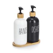 Soap Dispenser Set -  Glass/Bamboo
