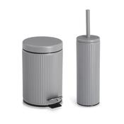 Toilet Accessories, Pedal Bin &amp; Toilet Brush- Ribbed, Grey Range