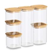 Glass &amp; Bamboo Storage Jars- Set of 6- Stackable
