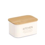 Storage Container With Bamboo Lid, 1200ml, Metal - Cream