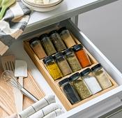 Drawer Spice Rack Set including  13-piece, bamboo/glass