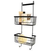 Metal Shower Caddy With 2 Baskets &amp; 2 Hooks - Matte Black image